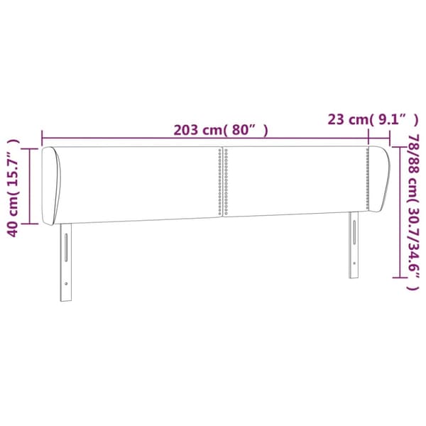 sengegavl med kanter 203x23x78/88cm stof lysegrå