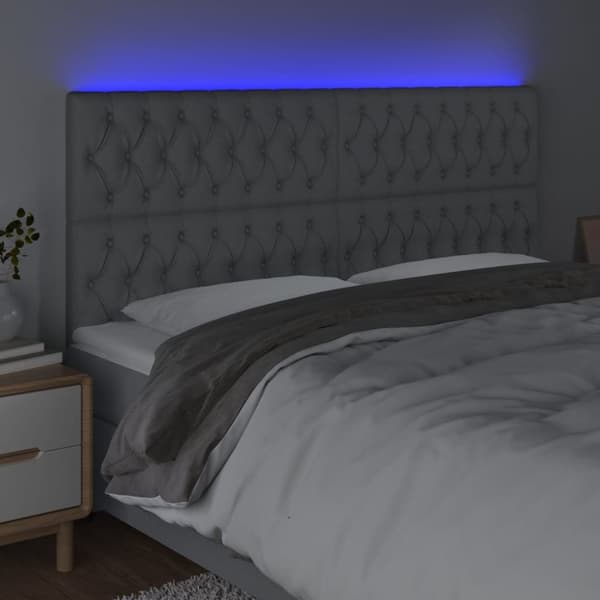 Sängyn pääty LED-valolla, vaaleanharmaa, 200x7x118/128 cm, kangas
