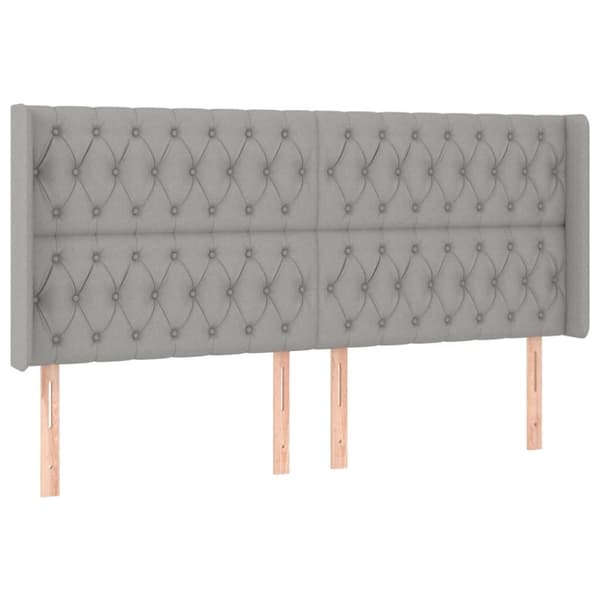 sengegavl med LED-lys 203x16x118/128 cm stof lysegrå