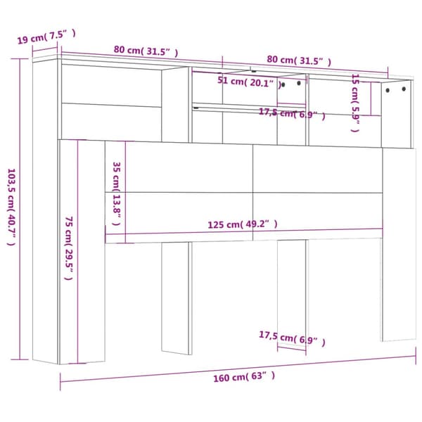 sengegavl med opbevaring 160x19x103,5 cm hvid
