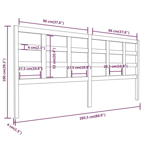 sengegærde 205,5x4x100 cm massivt fyrretræ sort
