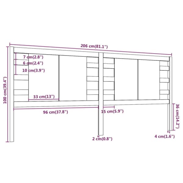 sengegærde 206x4x100 cm massivt fyrretræ sort