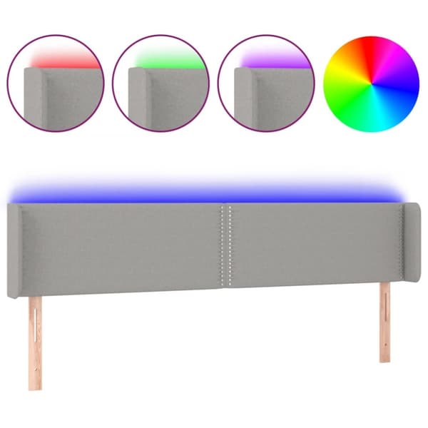 sengegavl med LED-lys 203x16x78/88 cm stof lysegrå