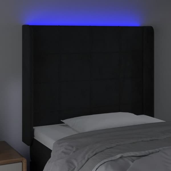 sengegavl med LED-lys 93x16x118/128 cm fløjl sort