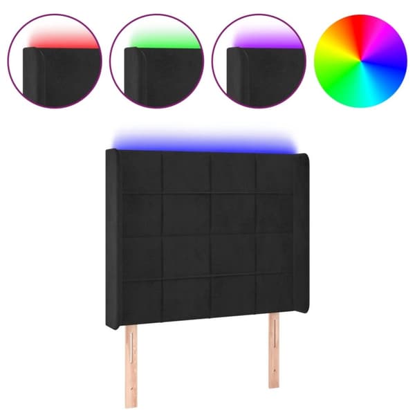sengegavl med LED-lys 93x16x118/128 cm fløjl sort
