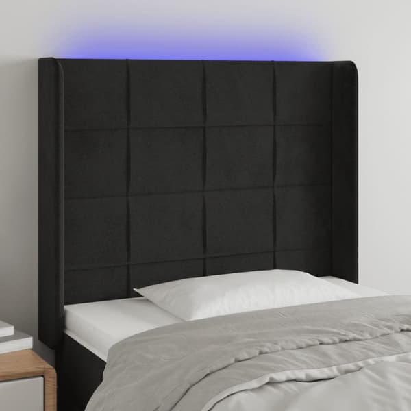 sengegavl med LED-lys 93x16x118/128 cm fløjl sort