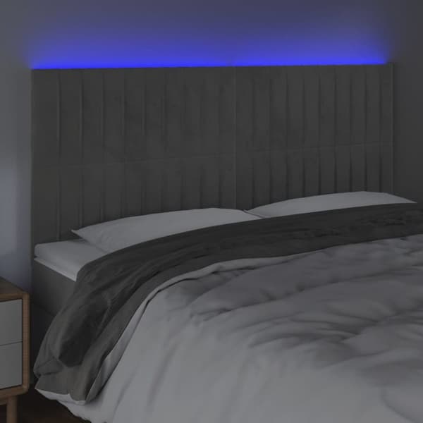sengegavl med LED-lys 160x5x118/128 cm fløjl lysegrå