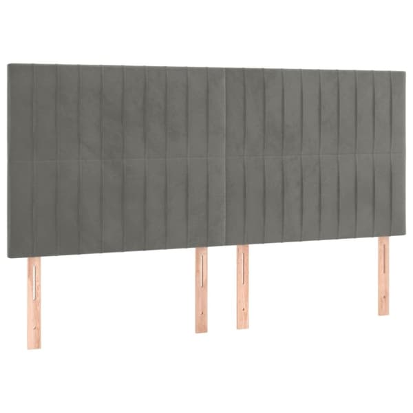 sengegavl med LED-lys 160x5x118/128 cm fløjl lysegrå