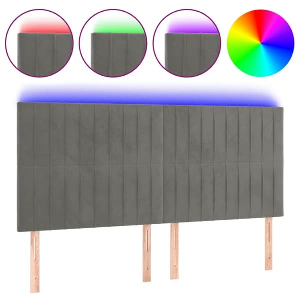 sengegavl med LED-lys 160x5x118/128 cm fløjl lysegrå