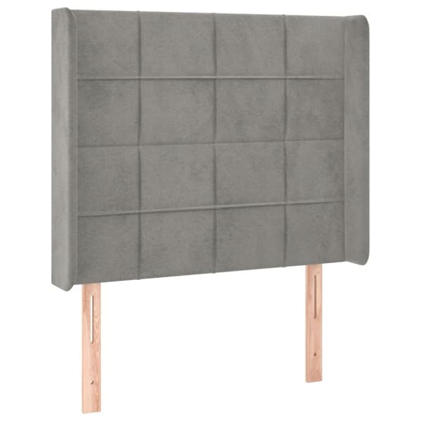 sengegavl med LED-lys 93x16x118/128 cm fløjl lysegrå