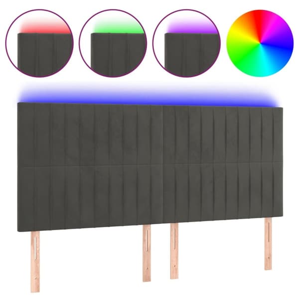 sengegavl med LED-lys 180x5x118/128 cm fløjl mørkegrå