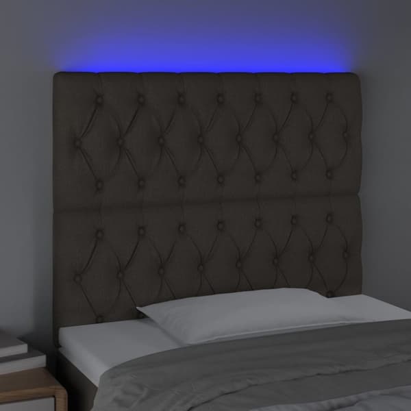 sengegavl med LED-lys 100x7x118/128 cm stof gråbrun