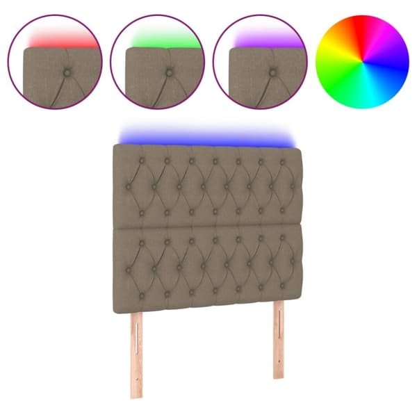 sengegavl med LED-lys 100x7x118/128 cm stof gråbrun