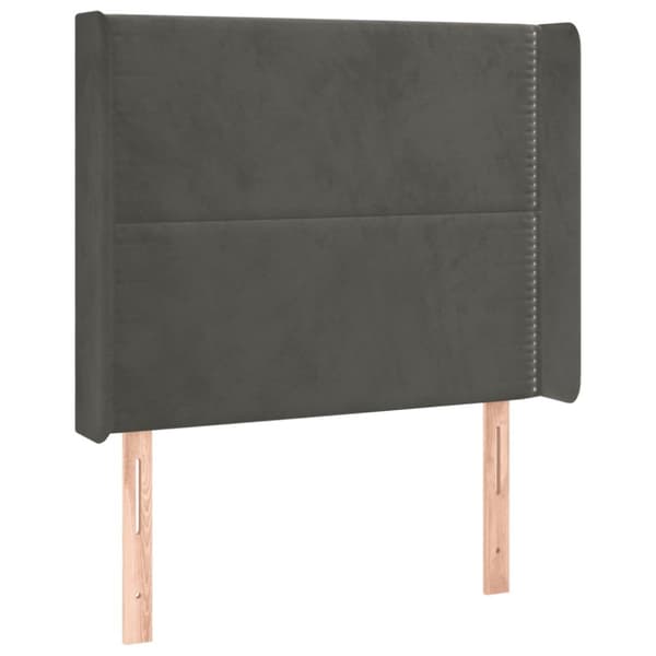 sengegavl med LED-lys 103x16x118/128 cm fløjl mørkegrå