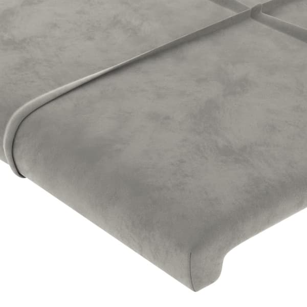 sengegavl med LED-lys 183x16x118/128 cm fløjl lysegrå