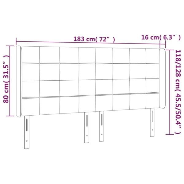 sengegavl med LED-lys 183x16x118/128 cm fløjl lysegrå