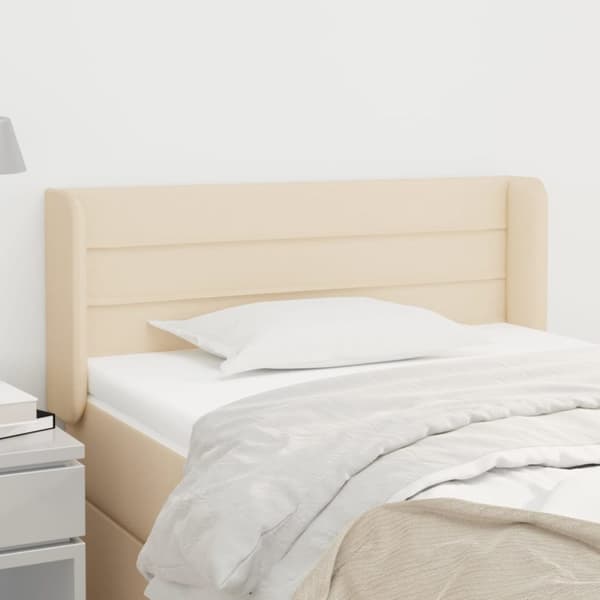 sengegavl med kanter 103x16x78/88 cm stof cremefarvet
