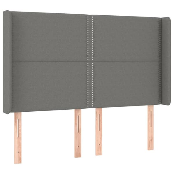 sengegavl med LED-lys 147x16x118/128 cm stof mørkegrå