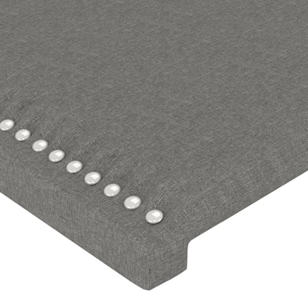 sengegavl med LED-lys 147x16x118/128 cm stof mørkegrå