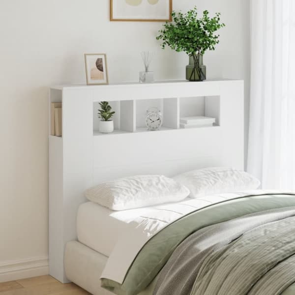 sengegavl med LED-lys 120x18,5x103,5 cm konstrueret træ hvid