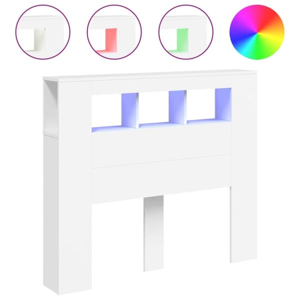 sengegavl med LED-lys 120x18,5x103,5 cm konstrueret træ hvid