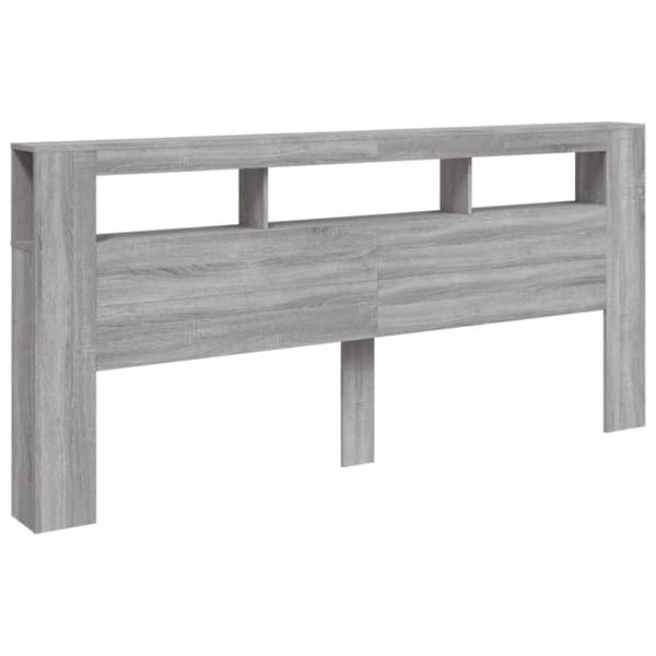 sengegavl 220x18,5x103,5 cm LED-lys konstrueret træ grå sonoma