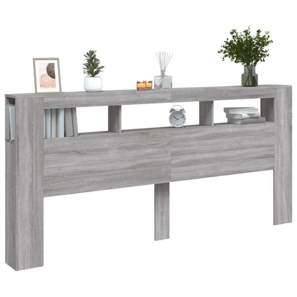 sengegavl 220x18,5x103,5 cm LED-lys konstrueret træ grå sonoma