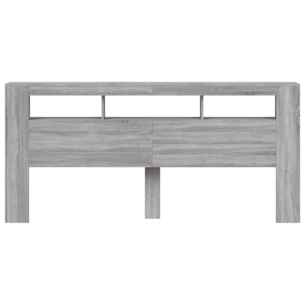 sengegavl 220x18,5x103,5 cm LED-lys konstrueret træ grå sonoma