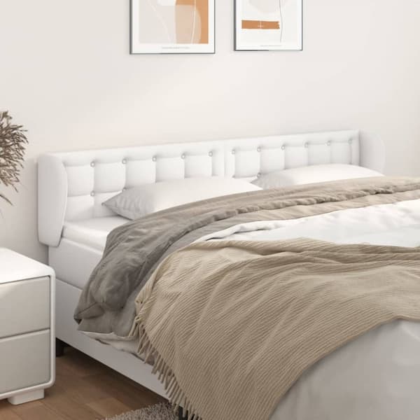 sengegavl med kanter 183x23x78/88 cm kunstlæder hvid