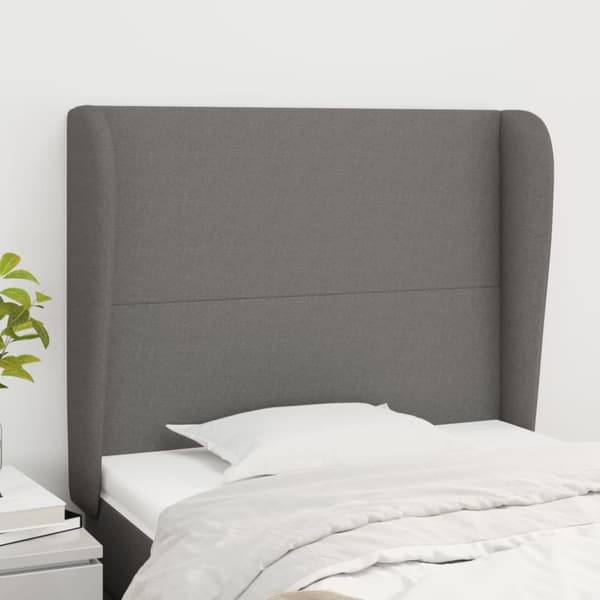 sengegavl med kanter 83x23x118/128 cm stof mørkegrå