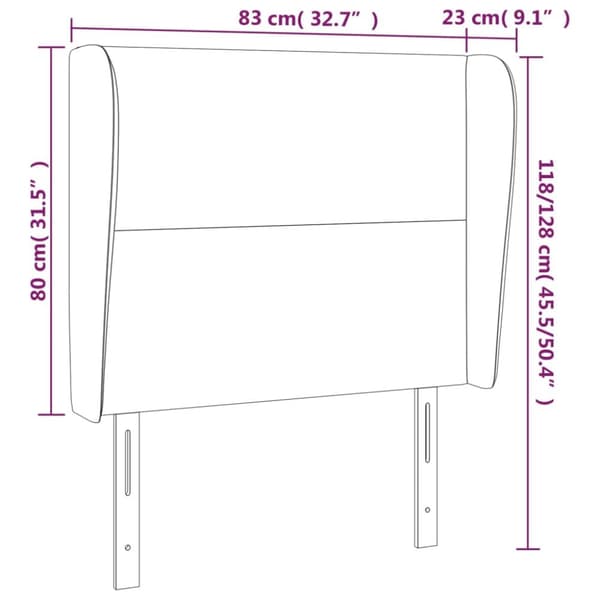 sengegavl med kanter 83x23x118/128 cm kunstlæder hvid