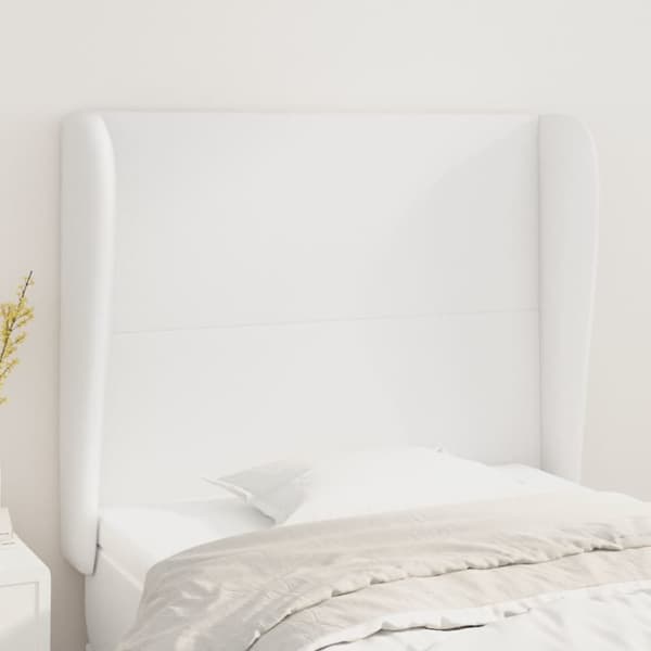 sengegavl med kanter 83x23x118/128 cm kunstlæder hvid