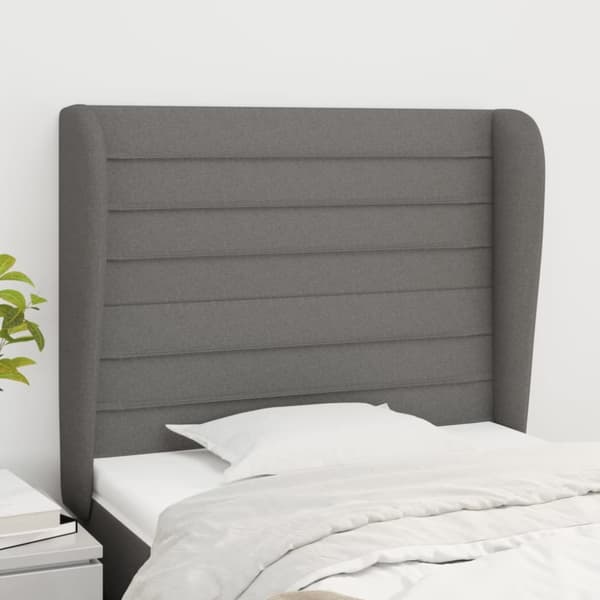 sengegavl med kanter 103x23x118/128 cm stof mørkegrå
