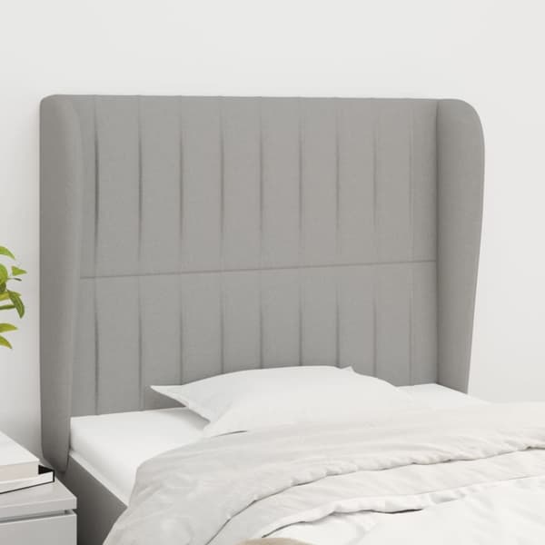 sengegavl med kanter 83x23x118/128 cm stof lysegrå