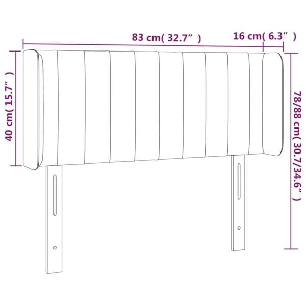 Sänggavel med kanter svart 83x16x78/88 cm tyg