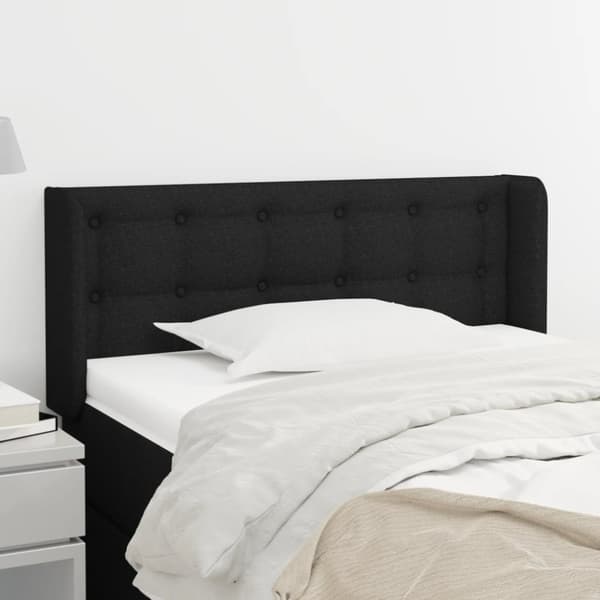 sengegavl med kanter 83x16x78/128 cm stof sort