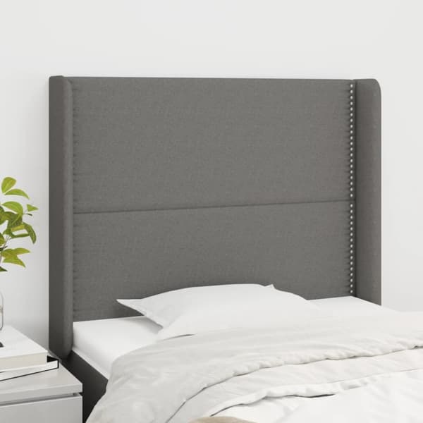 sengegavl med kanter 83x16x118/128 cm stof mørkegrå