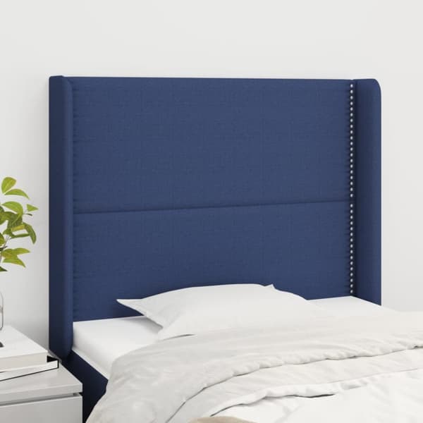 sengegavl med kanter 83x16x118/128 cm stof blå
