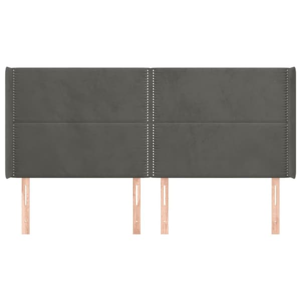 sengegavl med kanter 163x16x118/128 cm fløjl mørkegrå