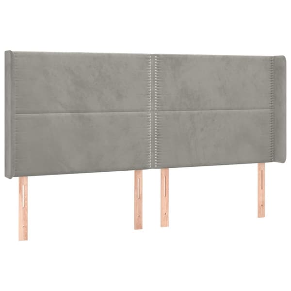 sengegavl med kanter 203x16x118/128 cm fløjl lysegrå