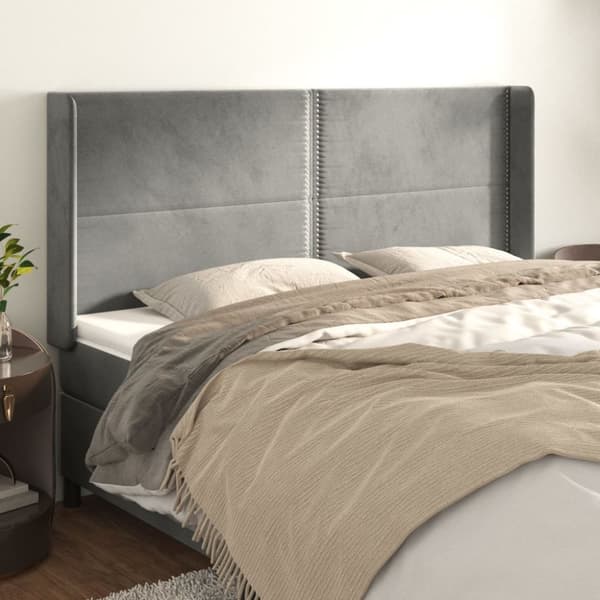 sengegavl med kanter 203x16x118/128 cm fløjl lysegrå