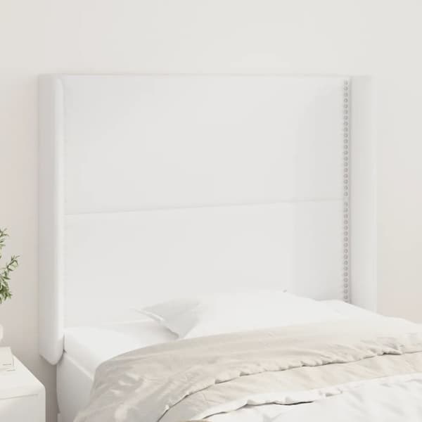 sengegavl med kanter 103x16x118/128 cm kunstlæder hvid