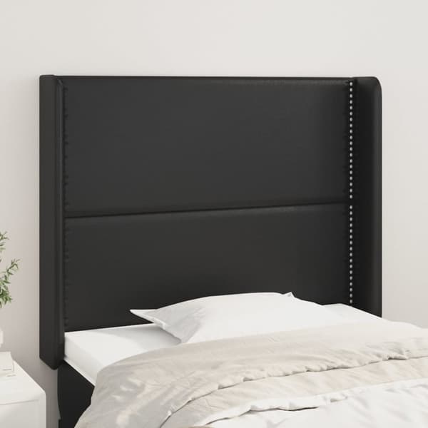 sengegavl med kanter 83x16x118/128 cm kunstlæder sort