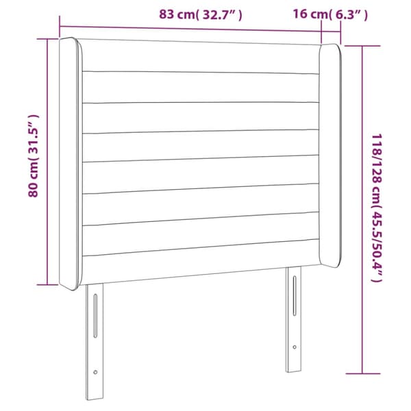 sengegavl med kanter 83x16x118/128 cm stof lysegrå