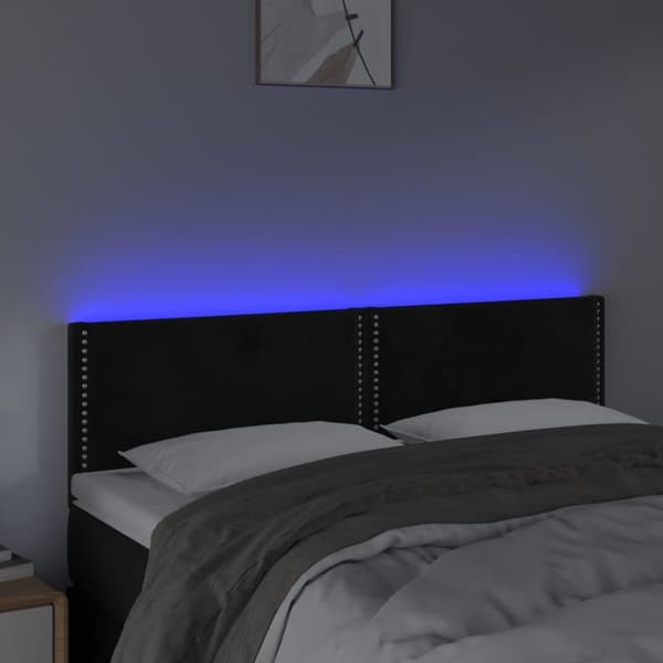 sengegavl med LED-lys 144x5x78/88 cm fløjl sort