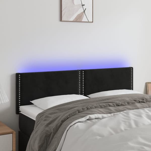 sengegavl med LED-lys 144x5x78/88 cm fløjl sort