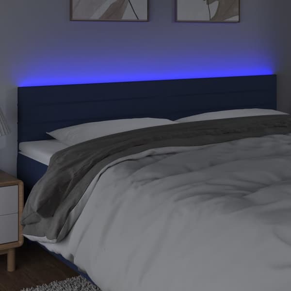 sengegavl med LED-lys 200x5x78/88 cm stof blå