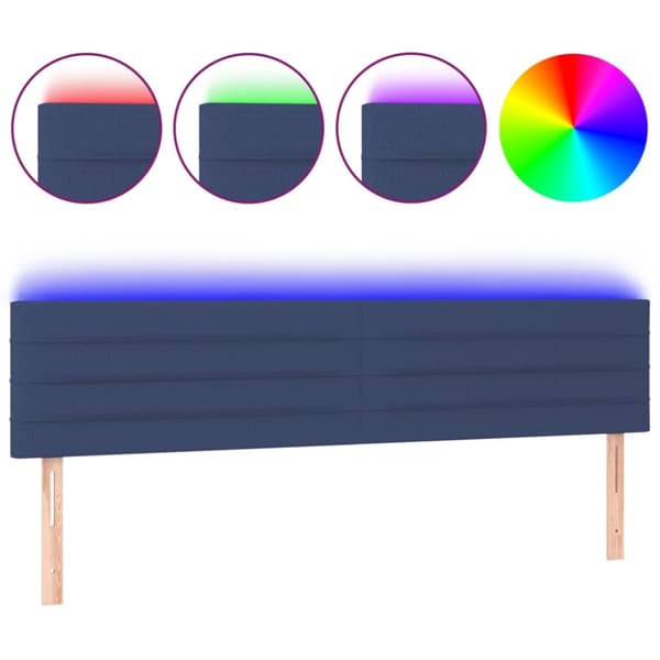 sengegavl med LED-lys 200x5x78/88 cm stof blå