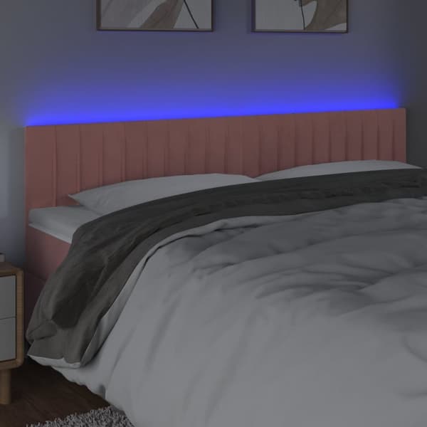 Sängyn pääty LED-valolla, pinkki, 180x5x78/88 cm, sametti