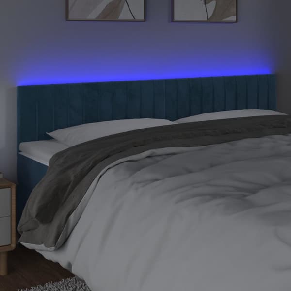 sengegavl med LED-lys 200x5x78/88 cm fløjl mørkeblå